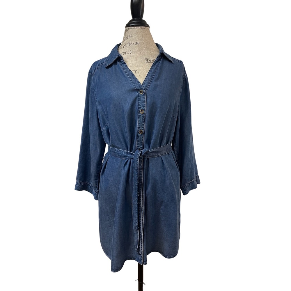 Coldwater Creek Women's Blue Belted Shirt Dress XL Western Cottagecore Boho